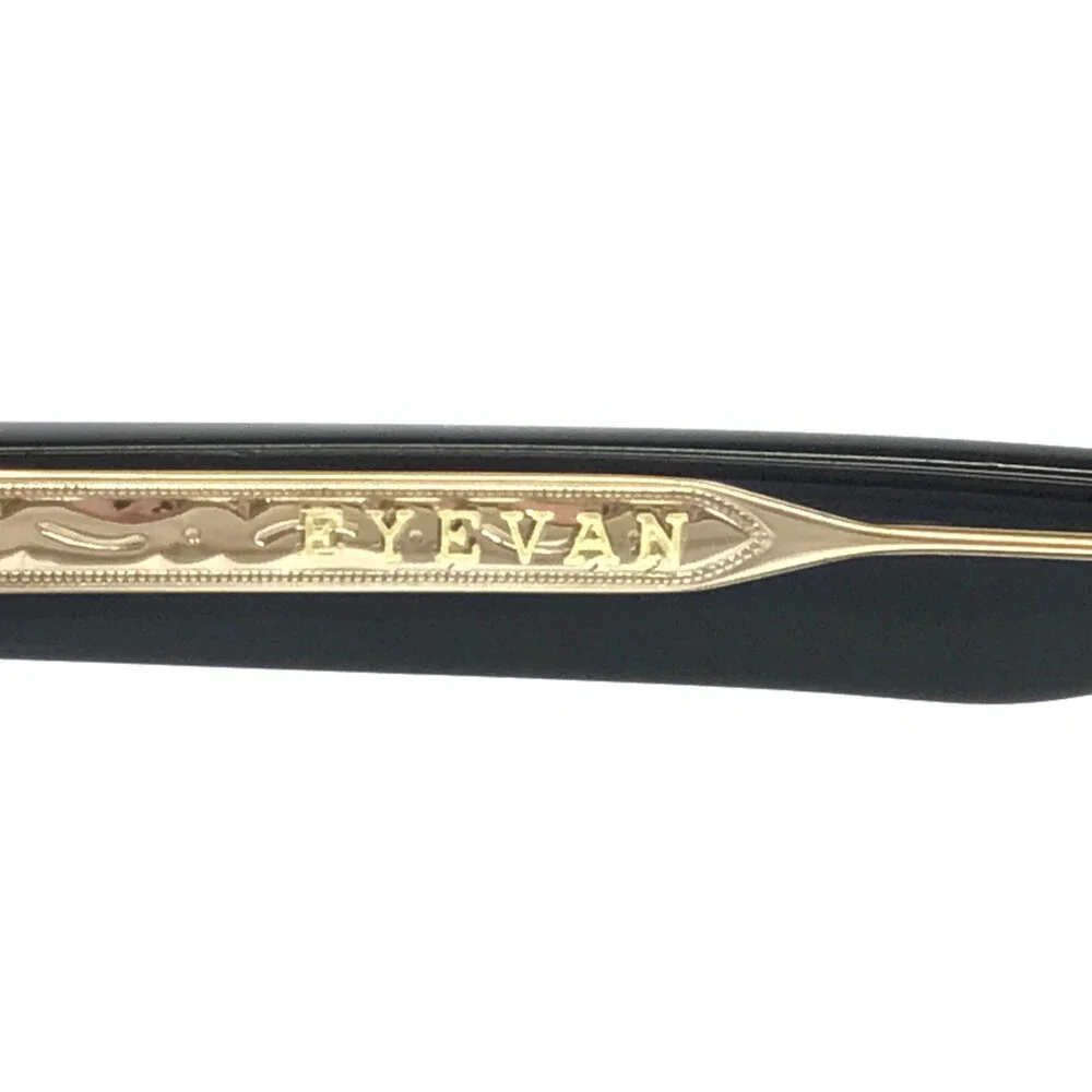 Eyevan Eyeglasses Frames Womack-E PBK Polished Black Gold Horn Rim 45-23-142
